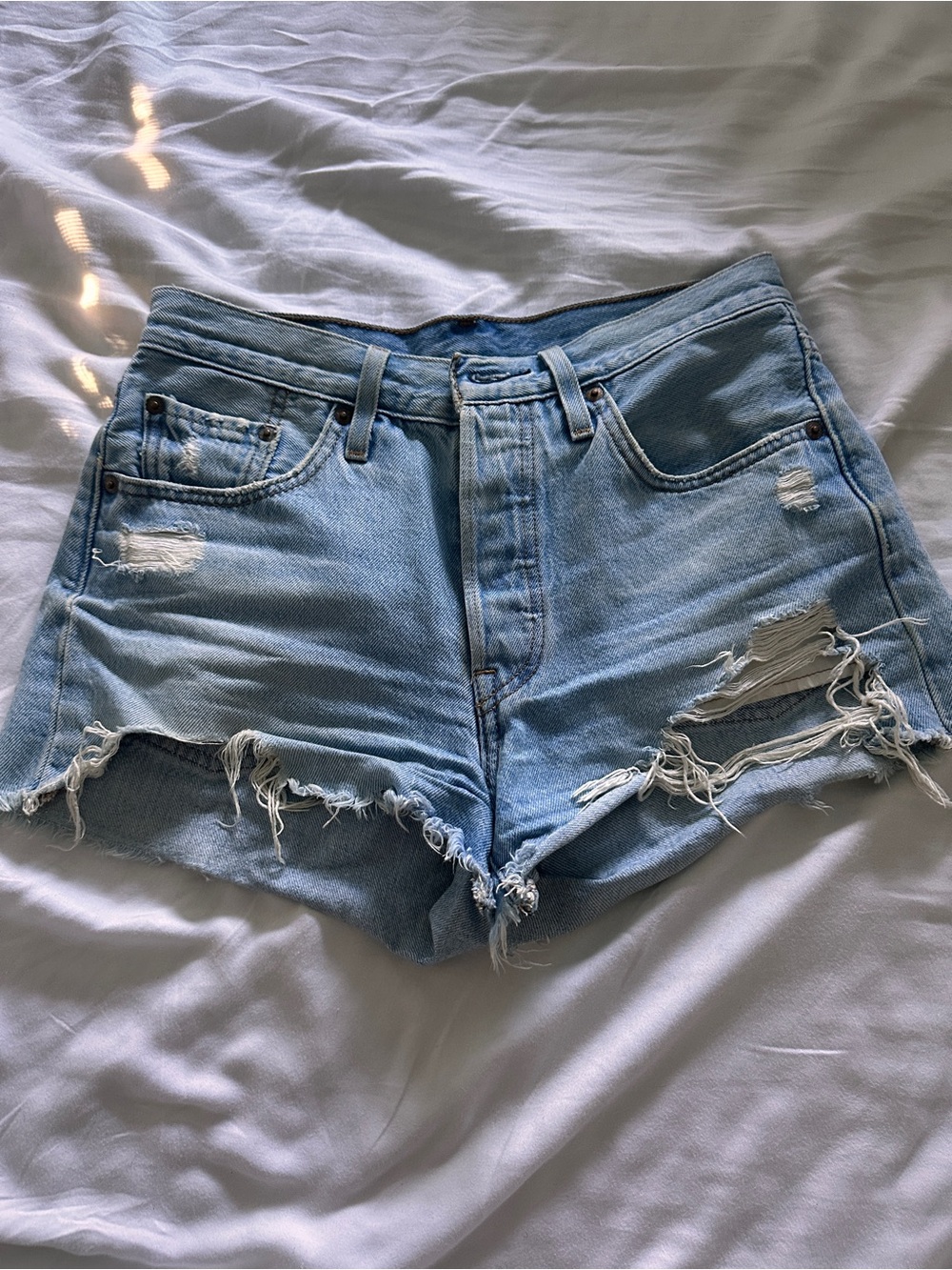 Levi's Light Blue Distressed Denim Cutoff Shorts